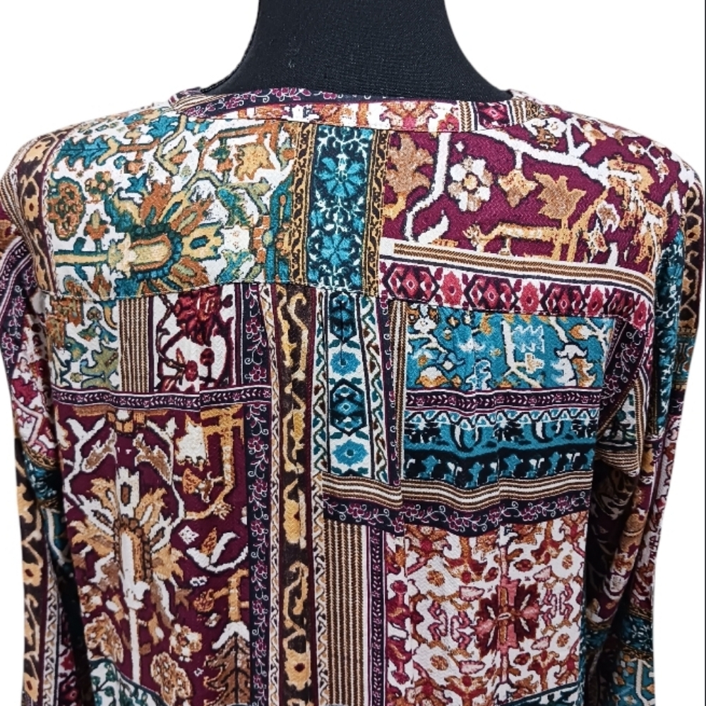 J. Jill Patchwork Print Tunic Blouse Lagenlook Cottage - Picture 9 of 14